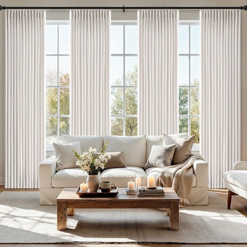 MIULEE Pinch Pleated Linen Curtains - 90 Inch Semi-Sheer Light Filtering Drapes | 4 Panels in Beige & White