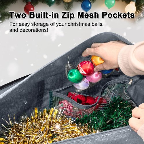 Heavy Duty Christmas Tree Storage Bag by [Brand Name] - 7.5 ft Water Resistant with Dual Zippers & Mesh Pockets (Grey)