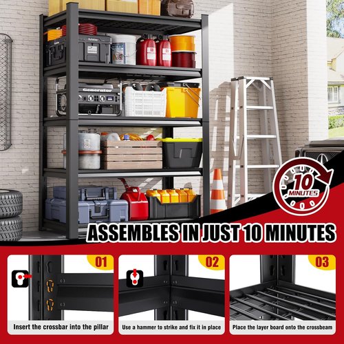 Heavy Duty Metal Shelving Unit by Set of 4 | Adjustable 5-Tier Storage Shelves - 3000 lbs Capacity, 71”x46”x18”