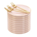 Rubtlamp 200Pcs Plastic Pink Dessert Plates with Disposable Gold Forks,Heavy Duty Pink Disposable Salad Platos,Gold Small Platos,Fancy Appetizer Plates for Mother's Day