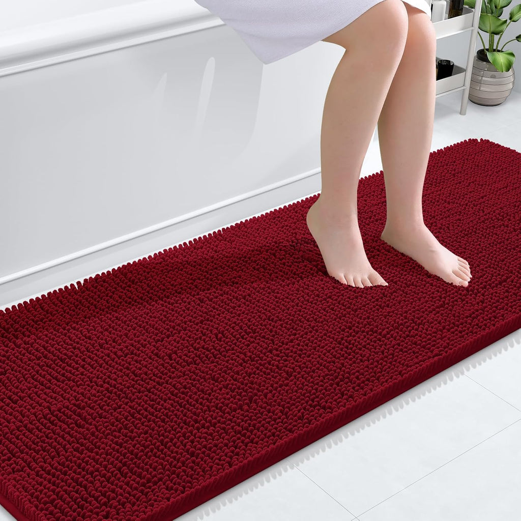 OLANLY Bathroom Runner Rug - Extra Soft Chenille | Quick Dry & Machine Washable | 70x24 Inches, Red