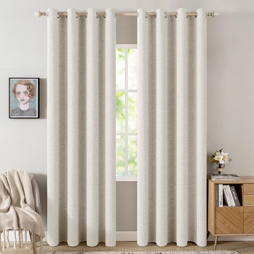 MIULEE Blackout Linen Texture Curtains - Thermal Insulated Grommet Drapes for Bedroom & Living Room | Beige, 52x108 Inch (2 Panels)
