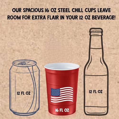 Flag Design 16 oz. Party Cups by [Brand Name] - Durable, Disposable & Recyclable | Patriotic Red, 12 Count