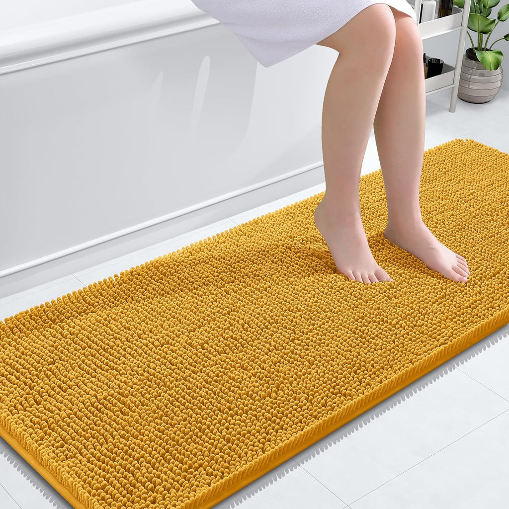 OLANLY Bathroom Runner Rugs - Soft Chenille Bath Mats with Rubber Backing | Quick Dry, 59x24, Golden Yellow