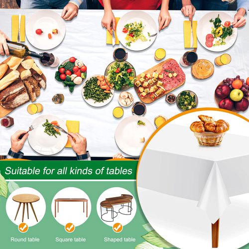 Jecery 30 Pack 60x126 Inch White Rectangle Tablecloth Plastic Table Cloths for 8 Foot Rectangle Tables Waterproof Stainproof Table Cover Bulk for Birthday Wedding Banquet Outdoor Party