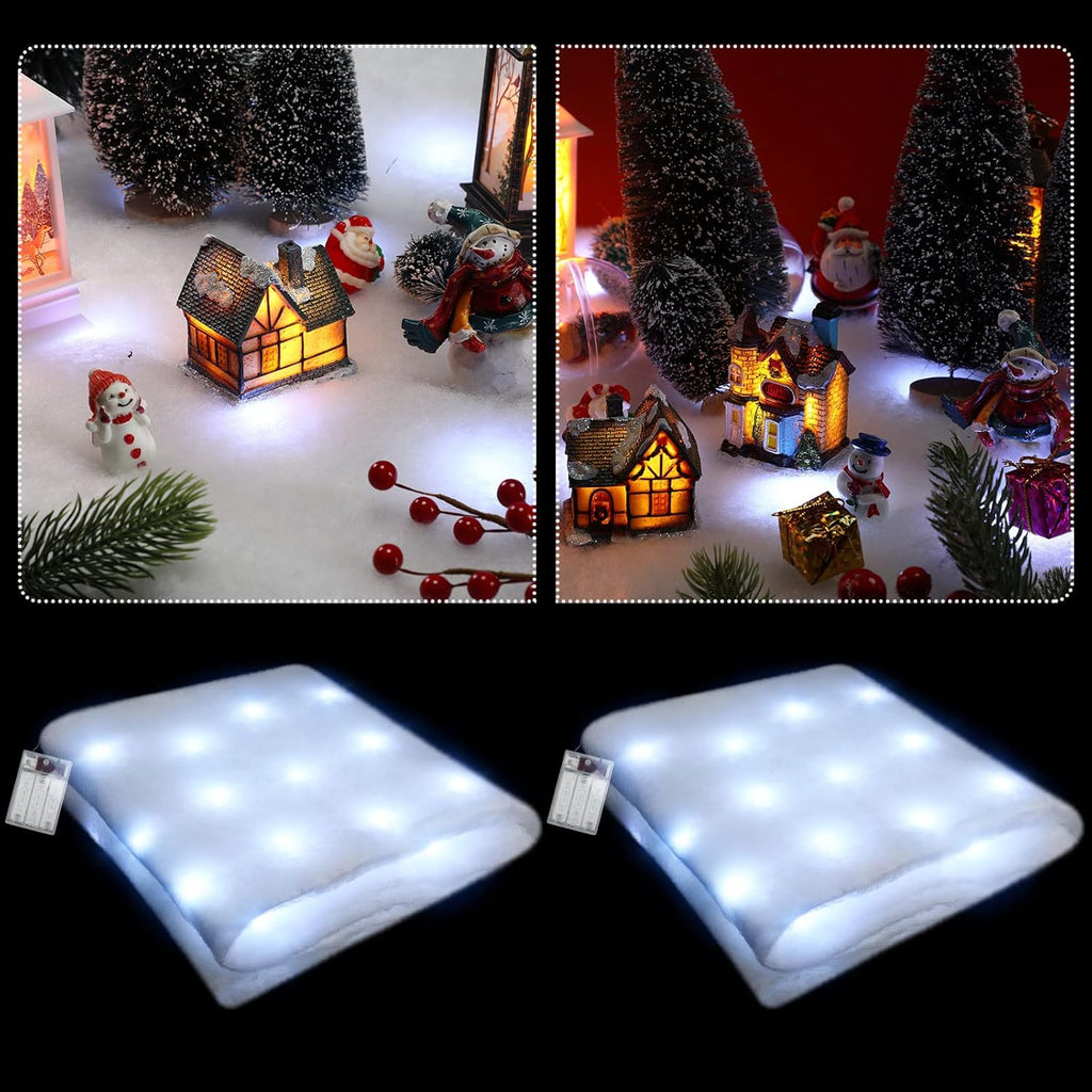 Zhengmy Christmas Lighted Snow Blanket - Pre-Lit LED Table Decor for Holiday Village | 4.9ft x 16in White