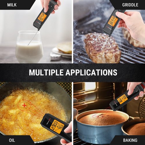 ThermoPro 2-in-1 Instant Read Thermometer for Cooking, Infrared Thermometer Cooking Thermometer with Meat Probe, Non-Contact Laser Meat Thermometer for Griddle Grill Pizza Oven HVAC Pool, Black