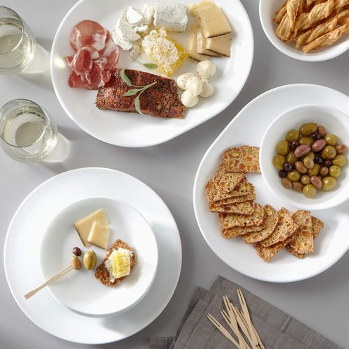Corelle Vitrelle 38-Piece Dinnerware Set | Lightweight, Chip-Resistant Plates & Bowls in Winter Frost White