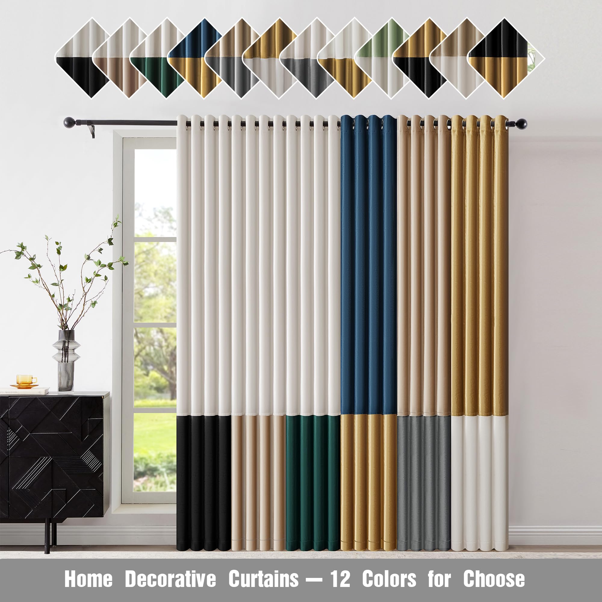 BULBUL Cream 100% Full Blackout Velvet Curtains,84 inches Long Ivory Black Modern Liner Curtains Thermal Drapes Panels for Living Room Bedroom Grommet Set of 2