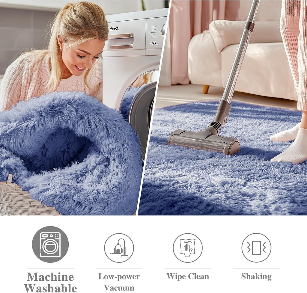 OLANLY Denim Blue Round Rug - Soft & Fluffy 6 ft Circle Area Rug for Bedroom, Living Room & Nursery Decor