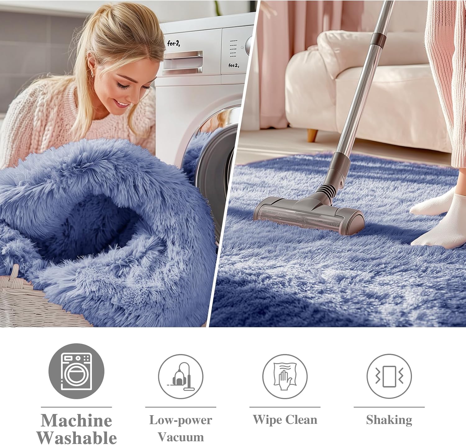 OLANLY Denim Blue Round Rug - Soft & Fluffy 6 ft Circle Area Rug for Bedroom, Living Room & Nursery Decor
