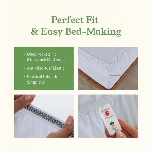 California Design Den King Size Sheets Set - Soft 100% Organic Cotton Percale Bedding | Breathable & Durable - White