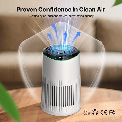 MERONTE Air Purifiers for Home, Air Purifier for Smoke Odors with Fragrance Sponge, Small Air Purifier with Sleep Mode for Bedroom Office, Blue Night Light, White, 1 Pack+3 Modes
