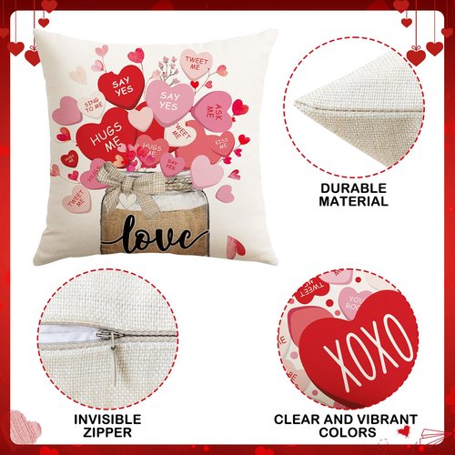 Artscope Valentine's Day Love Forever Throw Pillow Covers 18x18 Inch Set of 4, Valentine Wedding Red Pink Love Heart Decoration Pillow Cases for Home Sofa Couch