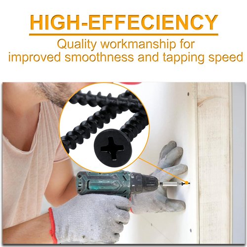 KURUI Drywall Screws Assortment Kit - #6 Black Wood Screws for Sheetrock | 165pcs Picture Hanging Set