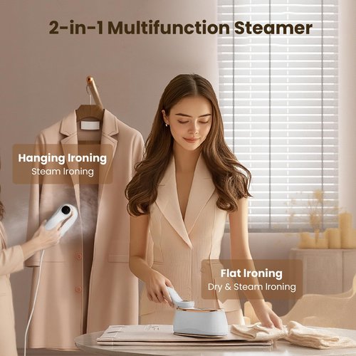 MiTdir Portable Clothes Steamer 175x80mm Ceramic Glaze Panel Iron LCD 220ml Water Tank 1200W&15s Fast Heat Up 4-speed Steamer for Clothes of all Fabrics Dry&Wet Iron for Home Travel Business Trip