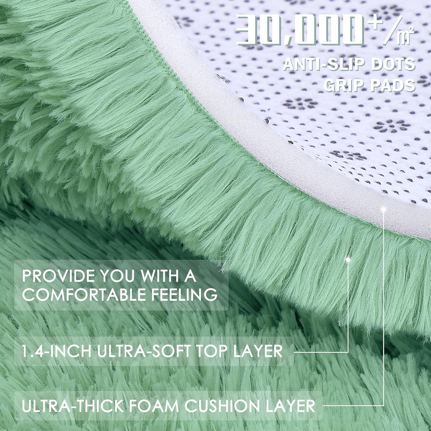 OLANLY Mint Green Round Rug - Soft, Fluffy Shaggy Carpet | 6 ft Machine Washable Area Rug for Bedroom & Living Room