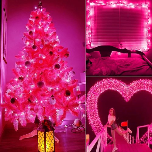 Minetom Pink Christmas Lights 100 Count 25 Feet Incandescent Bulb Mini Lights for Indoor Xmas Tree Garland Birthday Wedding Party Festival Decoration Valentines Day Decorations