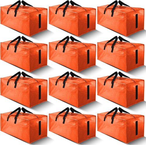 HOMESURE Large Water-Resistant Moving Bags - 12 Pack Heavy-Duty Storage Totes with Zippers & Handles | Space-Saving Orange Design