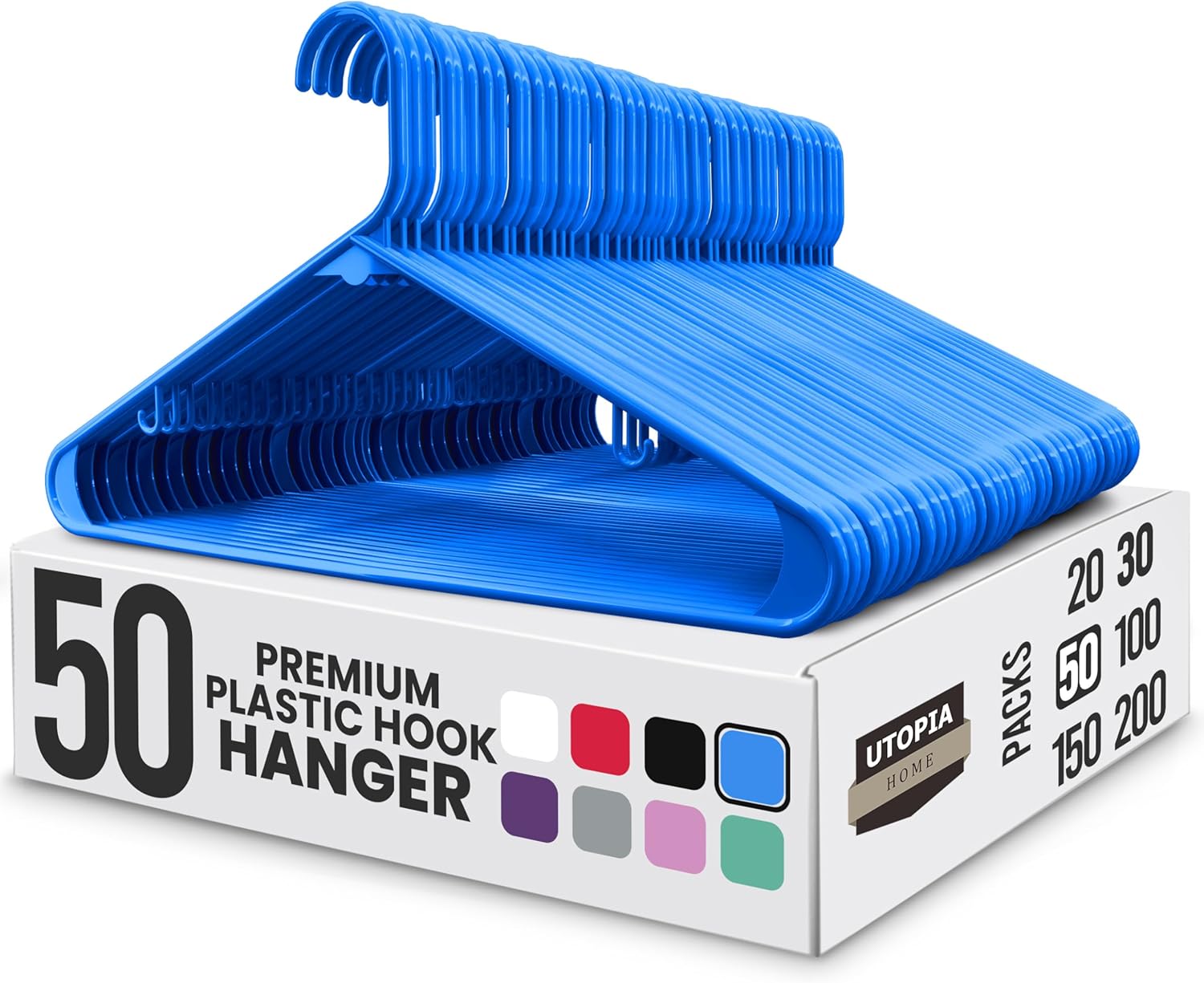 Utopia Home Plastic Hangers 50 Pack - Durable Space-Saving Closet Organizers - Ideal for Shirts, Pants & Coats (Blue)