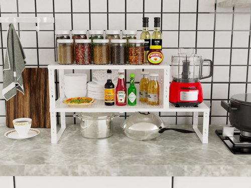 Jojocross Adjustable Expanable Stackable Spice Rack Shelf Pantry Storage Organizer for Kitchen Cabinet,Countertop,Bathroom and More.Space is no Longer Limited(2Packs/White/Large)