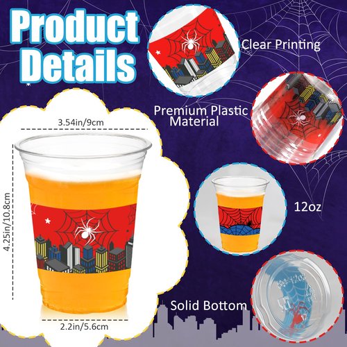 50Pcs Spider Web Birthday Party Decorations Cups, 12 OZ Disposable Plastic Drinking Cups Hot Cold Drink Wine Coffee for Home Sports Birthday Christmas Themed Holiday Party Supplies Favors