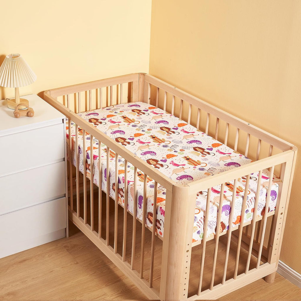 TILLYOU Baby Crib Sheets - Super Soft Toddler Bed Sheets, 2-Pack for Standard Crib Mattress 28x52in | Animal Graffiti