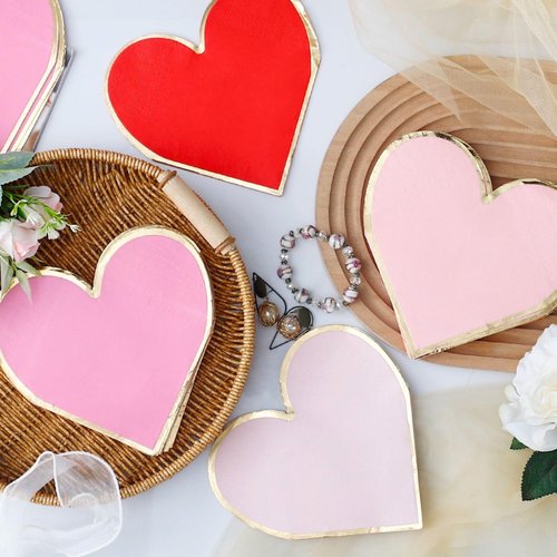 Heart Napkins - 48 PK - Bulk Heart Shaped Napkins Disposable for Valentine's Day Decorations Valentine Cocktail Napkins Paper Valentines Day Party Supplies for Kids Classroom Office Décor Gifts
