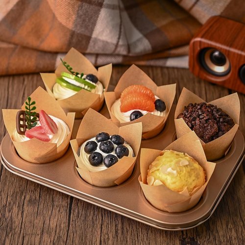 Neyimqr Tulip Cupcake Liners - 120 Count Food Grade Parchment Paper Muffin Holders | Greaseproof Baking Wrappers