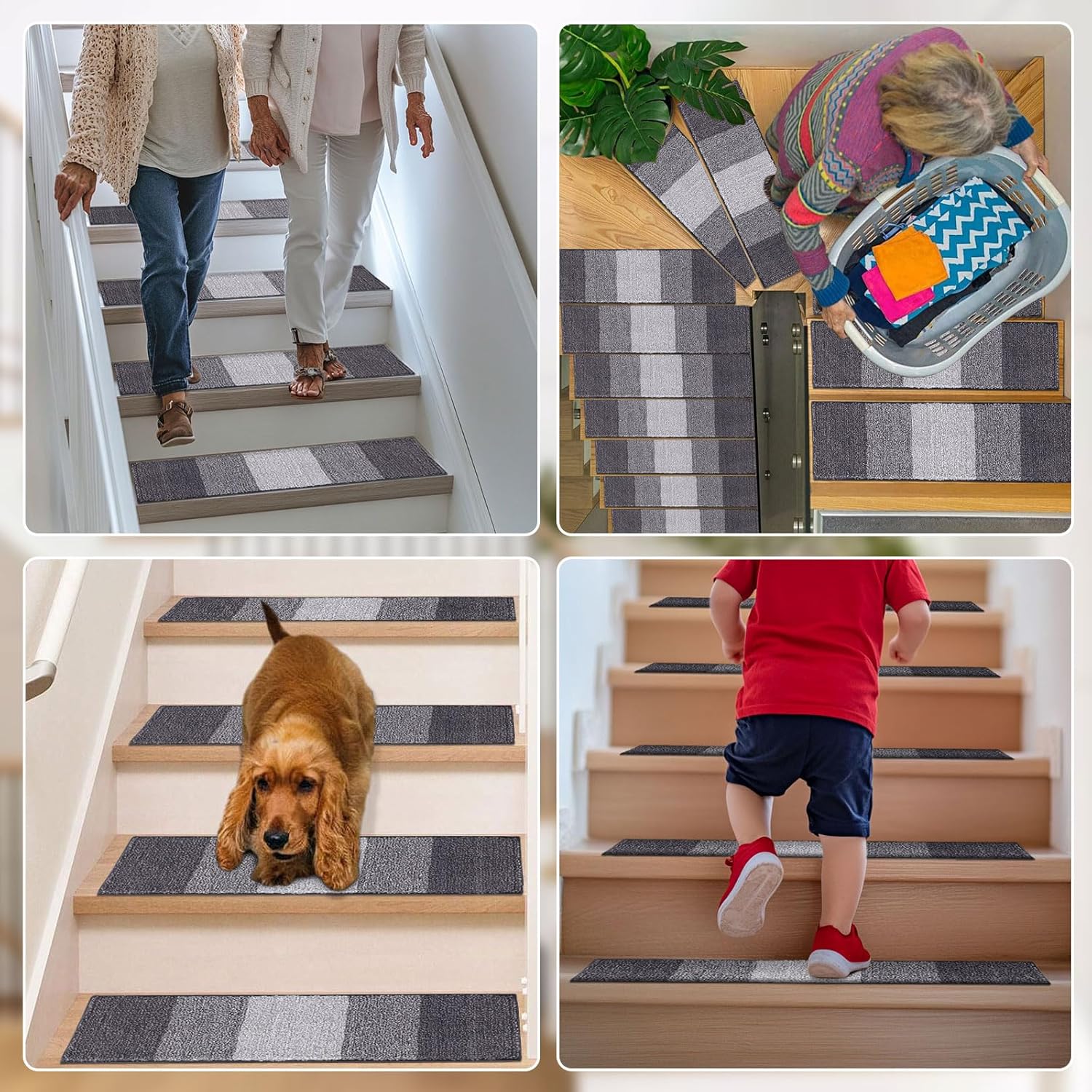 OLANLY Stair Treads - Non-Slip Protection for Wooden Steps | Grey, 2-Piece Bundle for Living Room & Bedroom