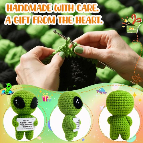 MAMAGIFTREE Funny for Men Women - Best Thing on Earth Emotional Support Alien Collectible - Romantic Birthday I Love You Gift for Boyfriend Girlfriend, Husband Wife, Unique Crochet Pocket Hug