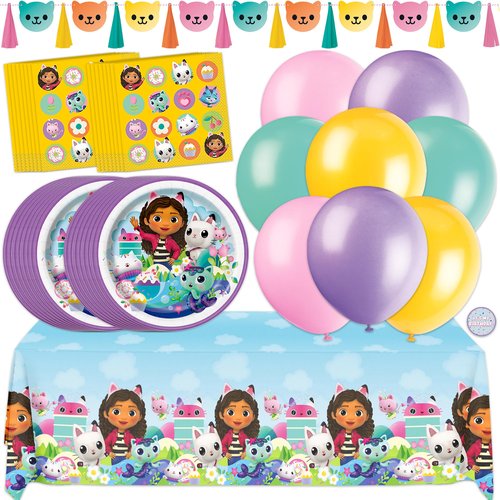 Gabby Dollhouse Party Decorations for Birthday | Serves 16 | Balloons, Banner, Tablecloth, Plates, Napkins, Sticker | Officially Licensed