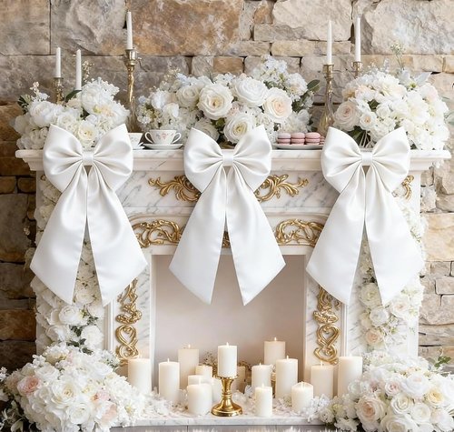 **White Bow Decor | Large 22" x 11" Crib Skirt with Big White Bows for Baby Showers & Weddings**