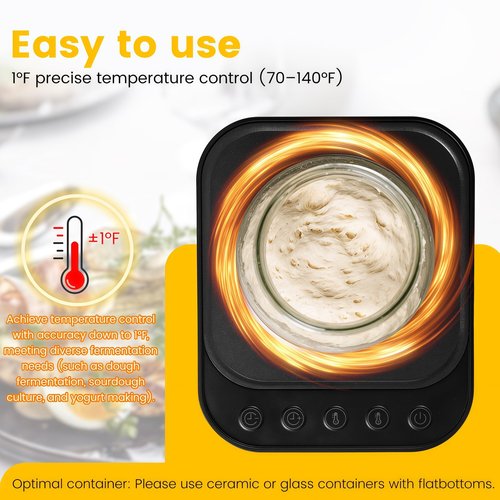 Sourdough Starter Warmer Mat with 24H Timer & Memory Function, Precise 1°F Thermostat Control (70-140°F), Perfect Bread Fermentation Mat for Home Baking