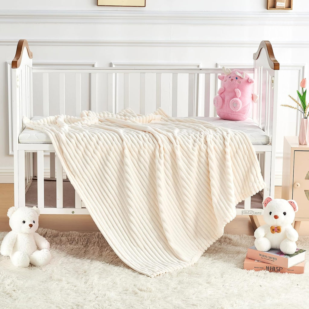 Skiennix Soft Fleece Baby Blanket - Ultra Cozy & Lightweight Reversible Stripes | 30x40 Inch, Cream