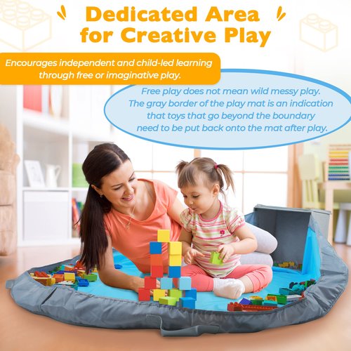 SAM AND MABEL Toy Storage Organizer with Play Mat – 13" x 13" x 13" Storage Box for Kids' Playroom, Stackable and Foldable Nursery Fabric Bin (Pebble Gray)