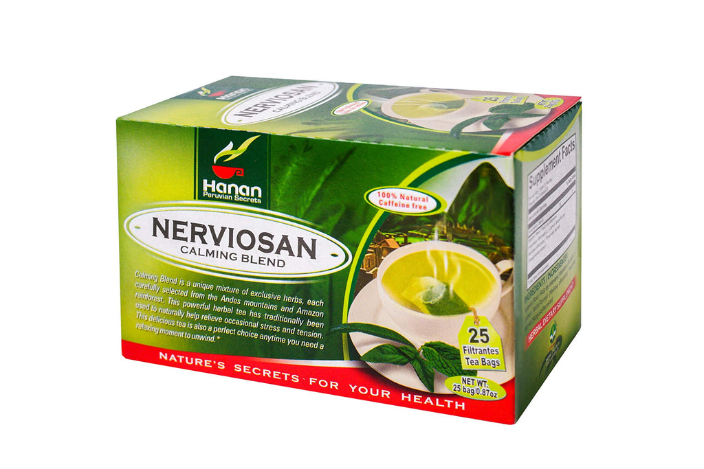 Hanan Peruvian Secrets Nerviosan Herbal Tea | 100% Natural Calming Blend | 25 Tea Bags | Naturally Aids in Relieving Occasional Stress and Tension | Safely Promotes Relaxation