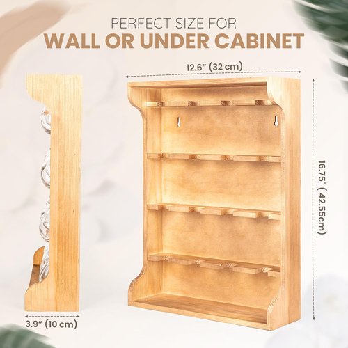Byers Choice TX Pine Wooden Spice Rack Organizer - Antique Jar Holder for Kitchen Pantry or Wall Mount