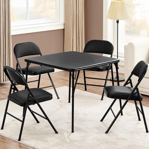 VECELO 34'' Folding Card Table with Black PU Padded Tabletop, Portable Multifunctional for Indoor/Outdoor, Home, Parties, Picnics, Games