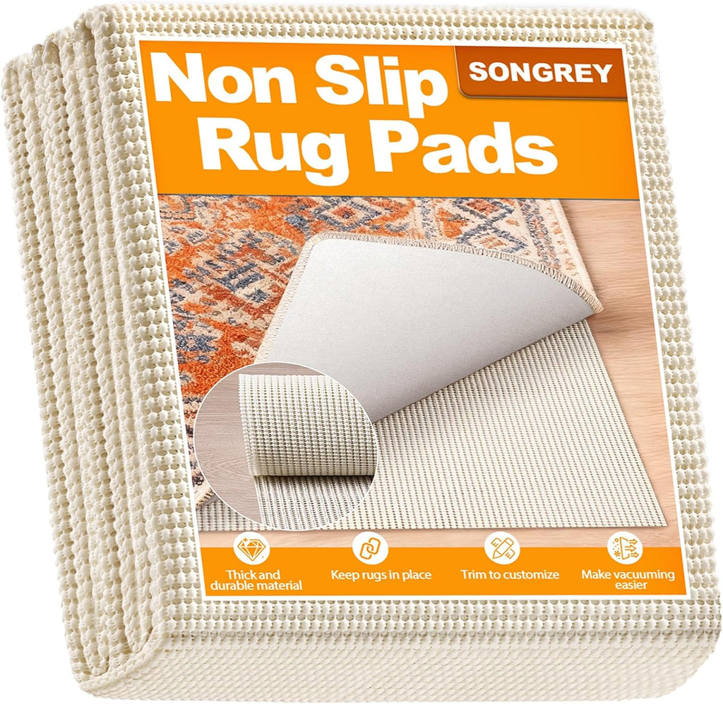 Songrey Non-Slip Rug Pad - Extra Thick 8x10 FT Carpet Pad for Hard Surfaces | Prevents Sliding & Provides Comfort