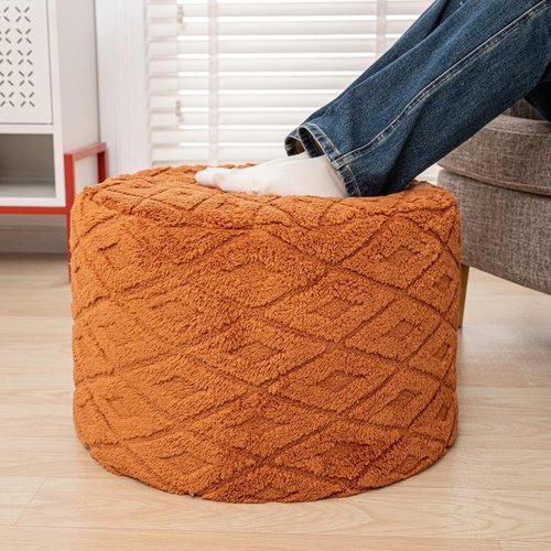 AbunHeri Fluffy Round Ottoman Pouf with All-in-One Foam Filling 20" x 14" Furry Ottoman Foot Rest Foot Stool for Living Room or Bedroom (Burnt Orange)