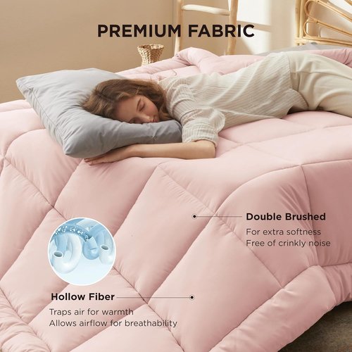 Bedsure Comforter Duvet Insert - All-Season Twin XL Quilted Bedding, GentleSoft Down Alternative, Pink 92 x 68 Inches