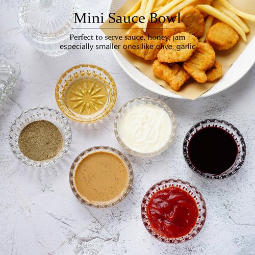 kanpura Mini Glass Bowls, Round Prep Bowl, Dishwasher Safe, Pinch Bowls for Dipping Spices Sauce, Stackable, 2 oz, Set of 6, (Clear)