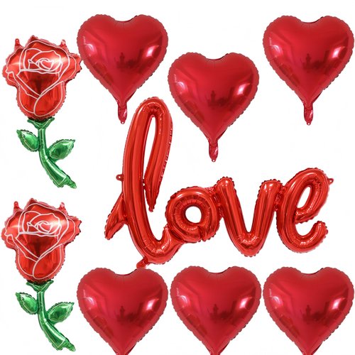 18Inch Red Heart Shaped Balloon 40Inch Red Love Foil Balloon 36Inch Rose Balloons Valentine Balloons Set for Valentine's Day Proposal Wedding Anniversary Special Night Party Romantic Decoration