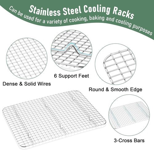 Homikit Baking Sheet Set - 16" x 12" Stainless Steel Cookie Pan with Cooling Rack | Nonstick & Dishwasher Safe