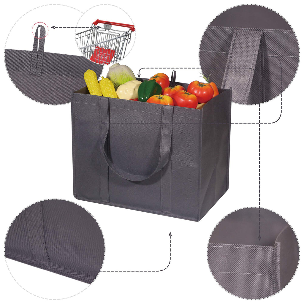 DIOMMELL 10 Pack Reusable Grocery Bags Extra Large Super Strong Heavy Duty Shopping Tote Bags with Reinforced Handles, Grey