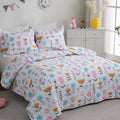 Girls Pink Floral Quilt Set Twin Size Kids Bedding Sets Lightweight Summer Bedspread Soft Microfiber Breathable Bed Comforter All-Season