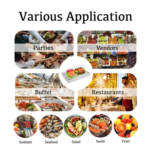 Ice Food Serving Display Tray, Stainless Steel Catering Supplies Buffet Display with Clear Roll Top & Ice Pack, Cooling Food Chilled Serving Plate for Restaurant Buffet Vendor Hotel Kitchen Party