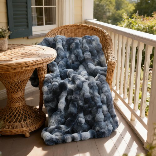 Andtry Faux Fur Throw Blanket for Couch, Soft Fuzzy Plush Thick Bubble Rabbit Fur Blanket for Sofa Bedroom Living Room, 50 * 70 Inches Tie-dye Blue