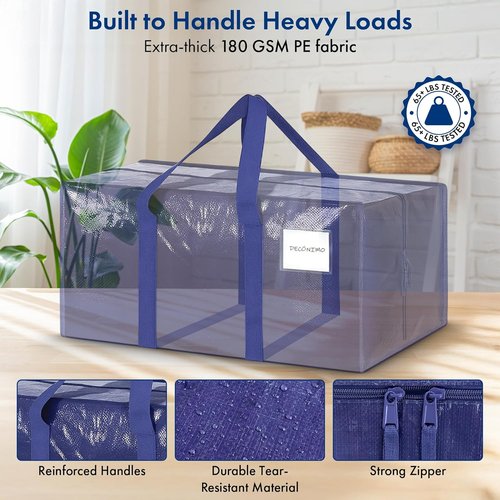 Extra Heavy Duty Large Moving Bags by [Brand Name] - Strong Zipper & Comfortable Handles | Durable Storage Totes for Clothes - Dark Blue (6 Pack)